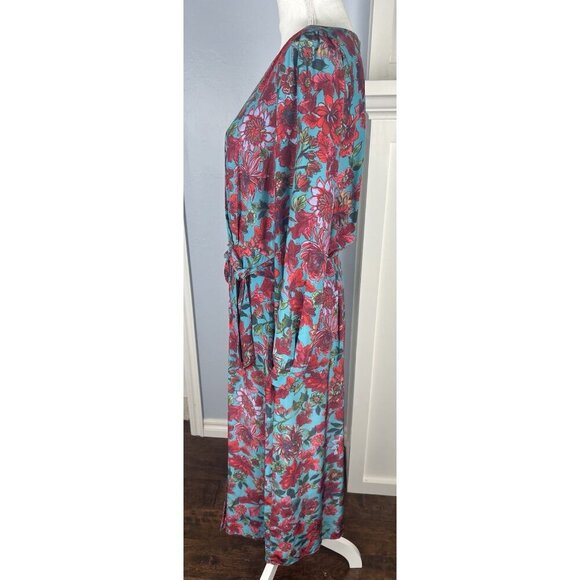 NWT Talbots Midi Dress Floral Full Sleeve Faux Wrap Drape Front Tie Dress Size 8 - Picture 2 of 14